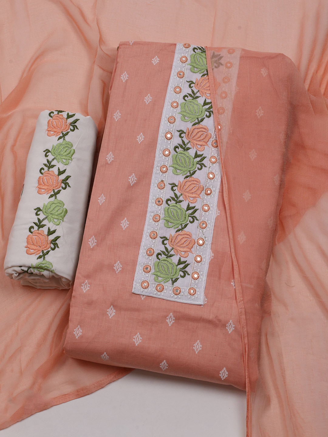 Printed Cotton Blend Unstitched Suit With Dupatta