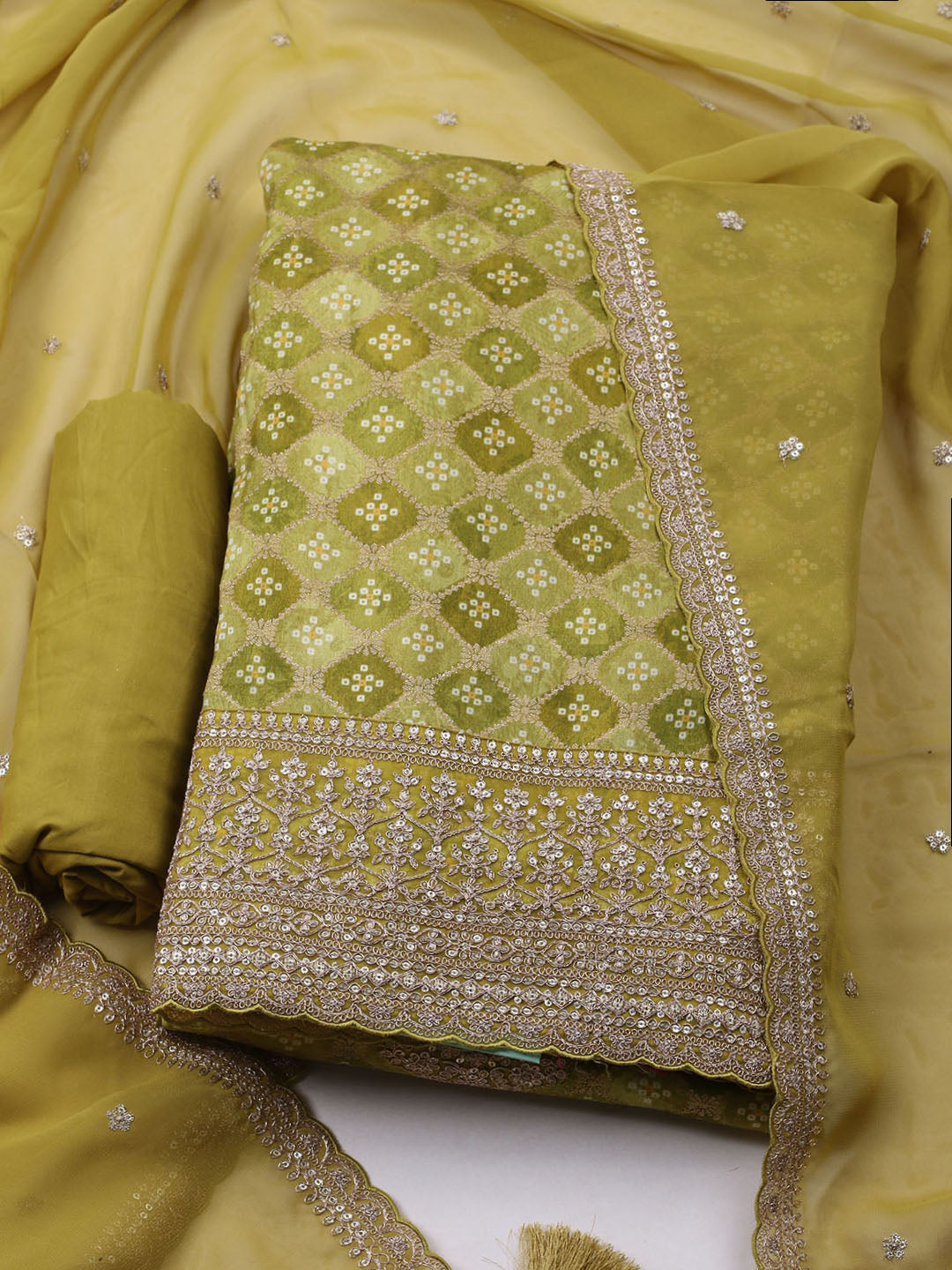 Embroidered Art Silk Unstitched Suit With Dupatta