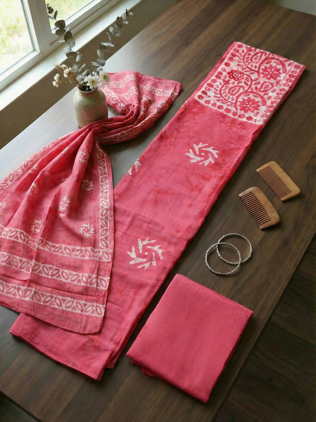 Embroidered Cotton Blend Unstitched Suit With Pant &amp; Dupatta