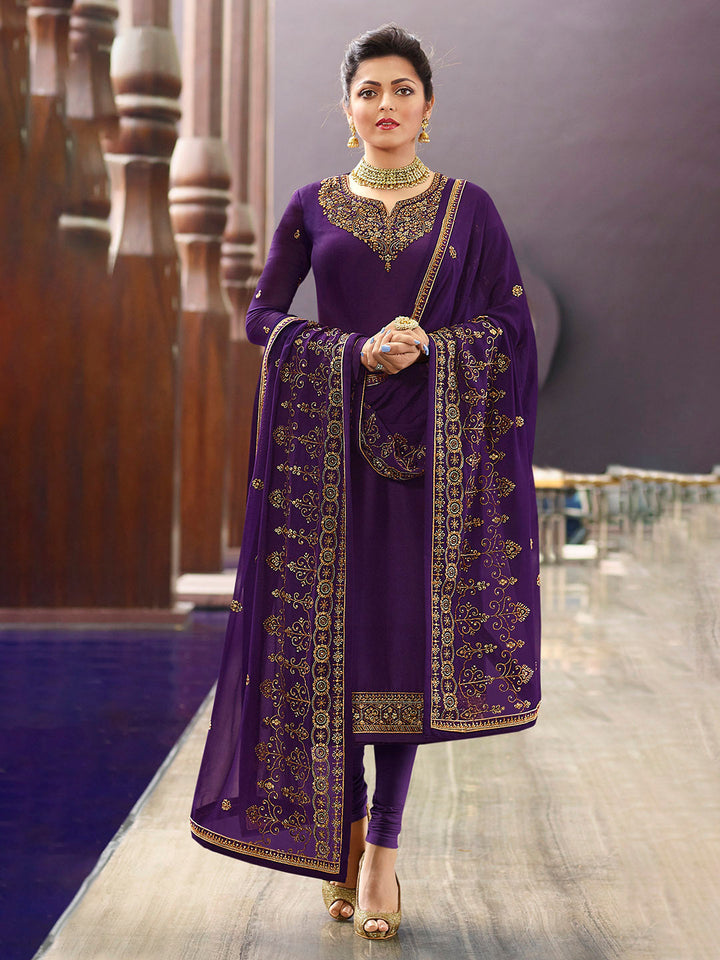 Zari Embroidery Georgette Semi Stitched Suit