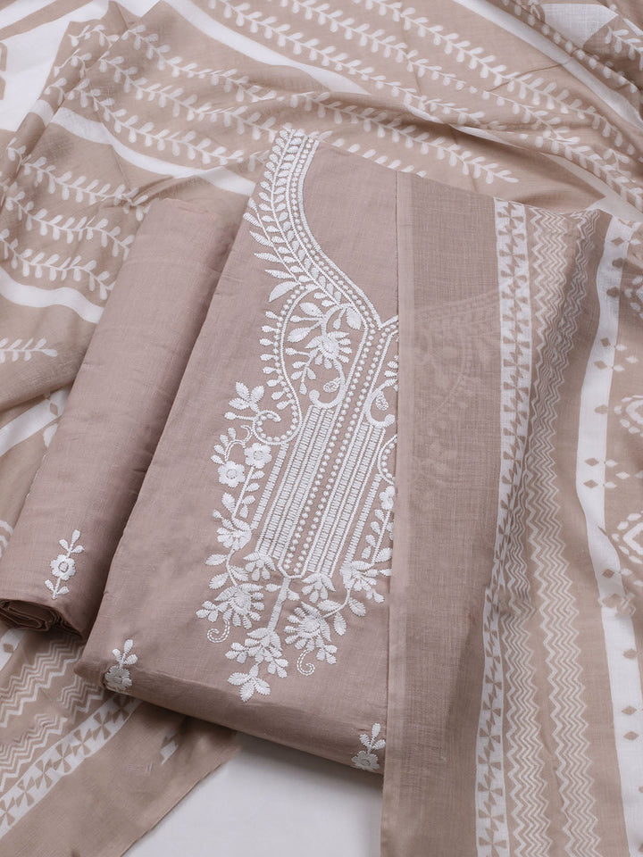 Neck Embroidered Cotton Blend Unstitched Suit With Dupatta