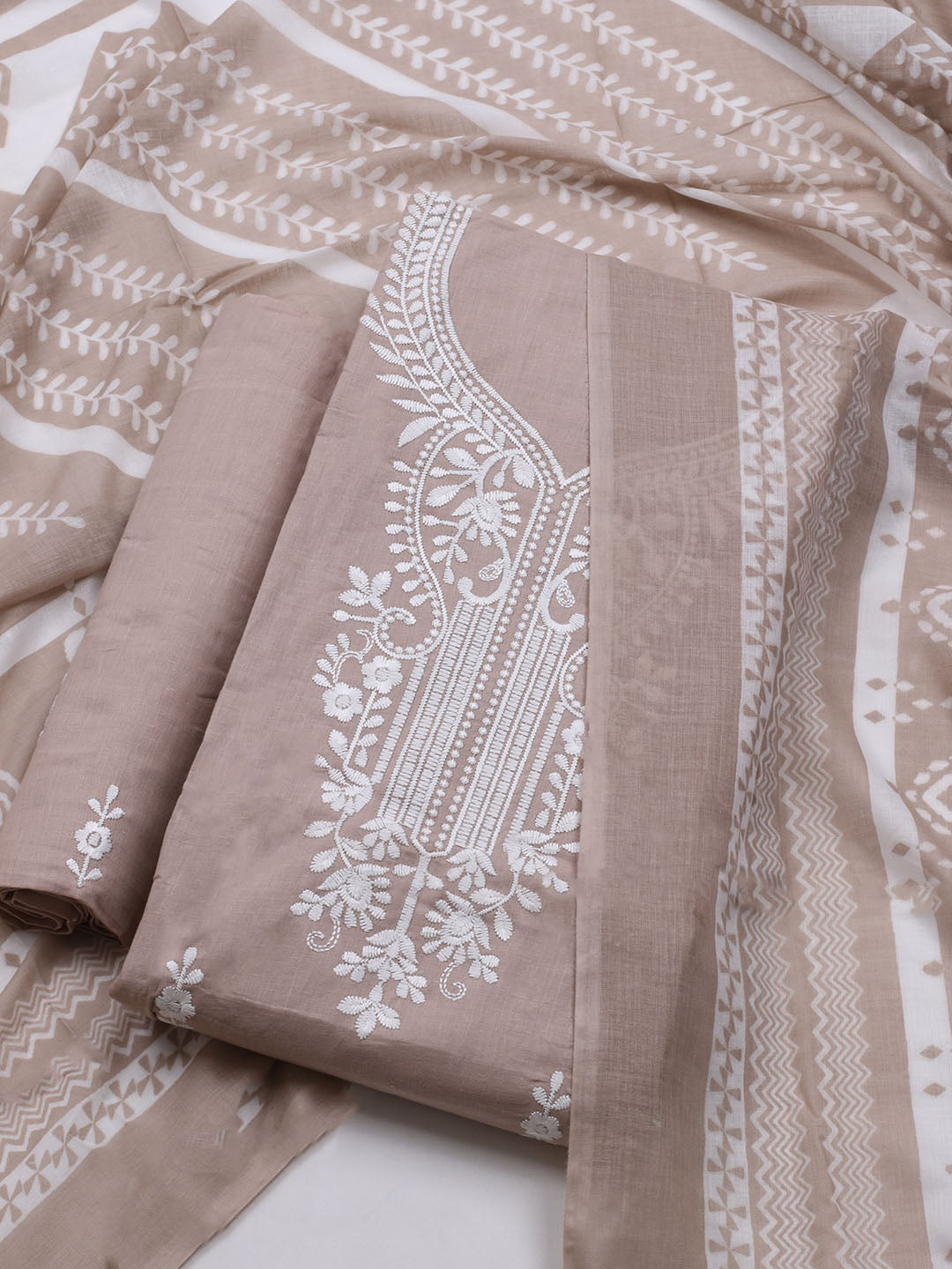Neck Embroidered Cotton Blend Unstitched Suit With Dupatta