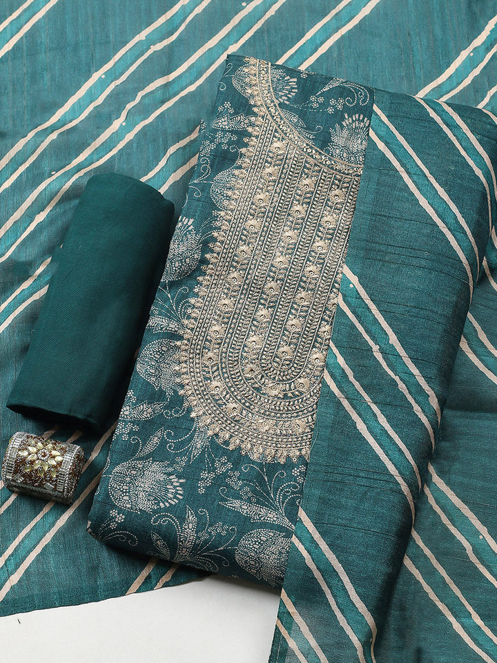 Embroidered Cotton Blend Unstitched Suit With Pant &amp; Dupatta