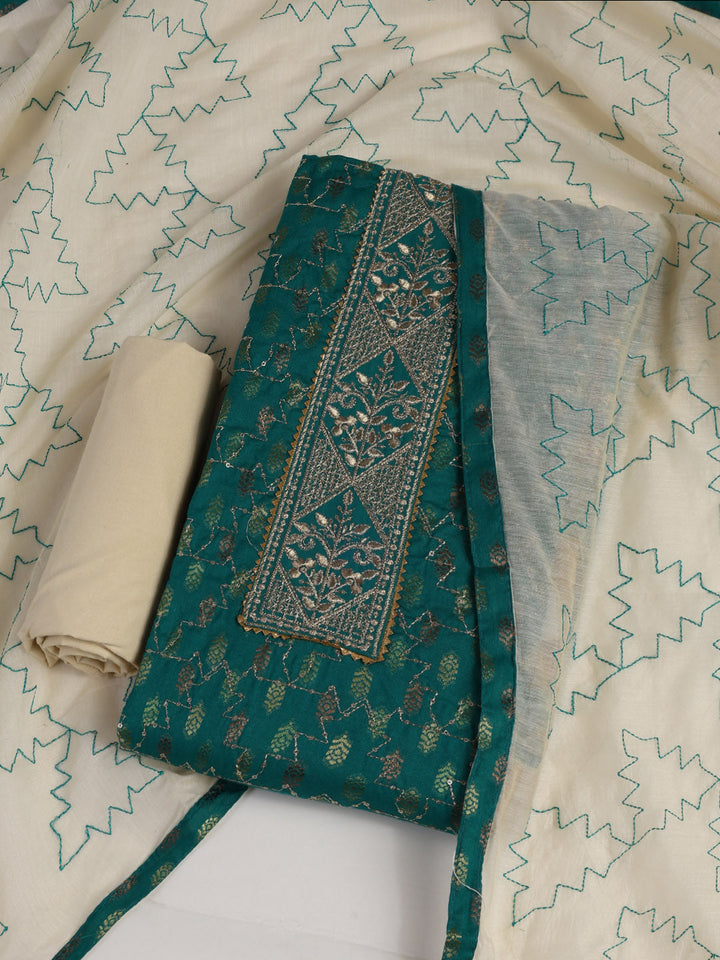 Neck Embroidered Cotton Blend Unstitched Suit With Dupatta