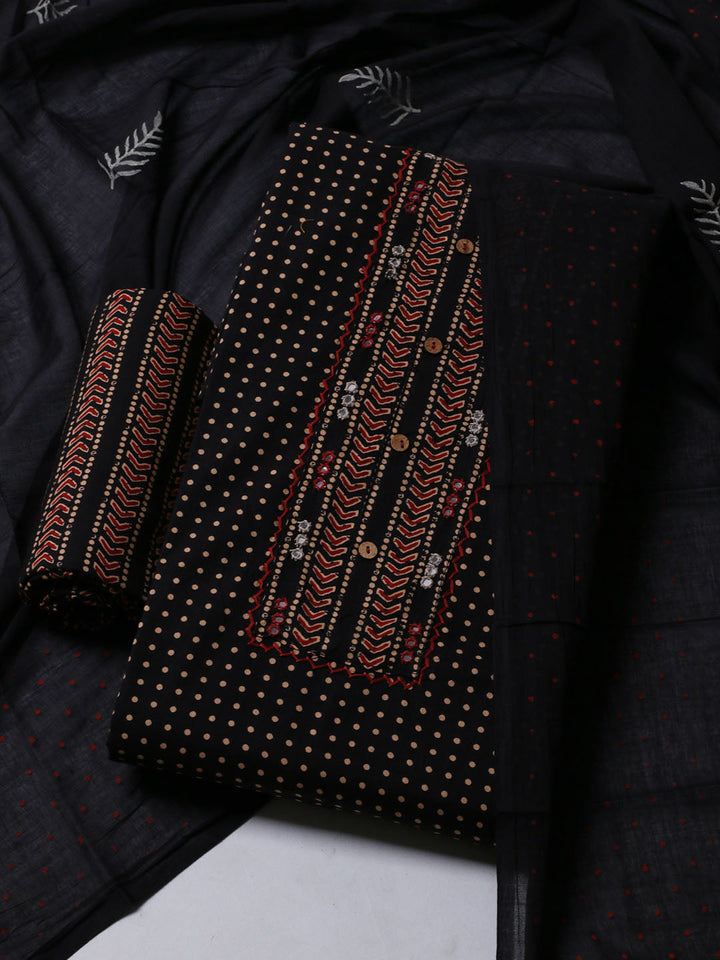 Printed Cotton Blend Unstitched Suit With Dupatta