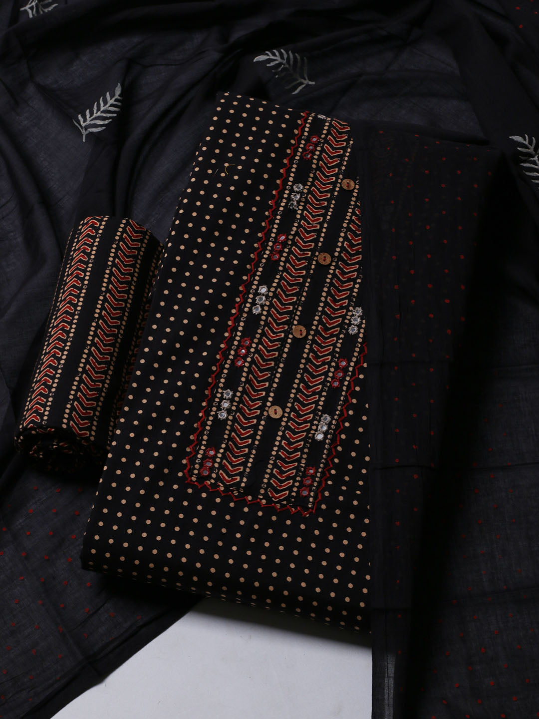 Printed Cotton Blend Unstitched Suit With Dupatta