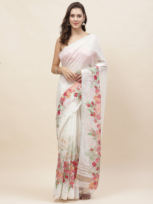 Digital Floral Printed Cotton Saree