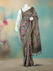Printed Tussar Aqua Green Saree