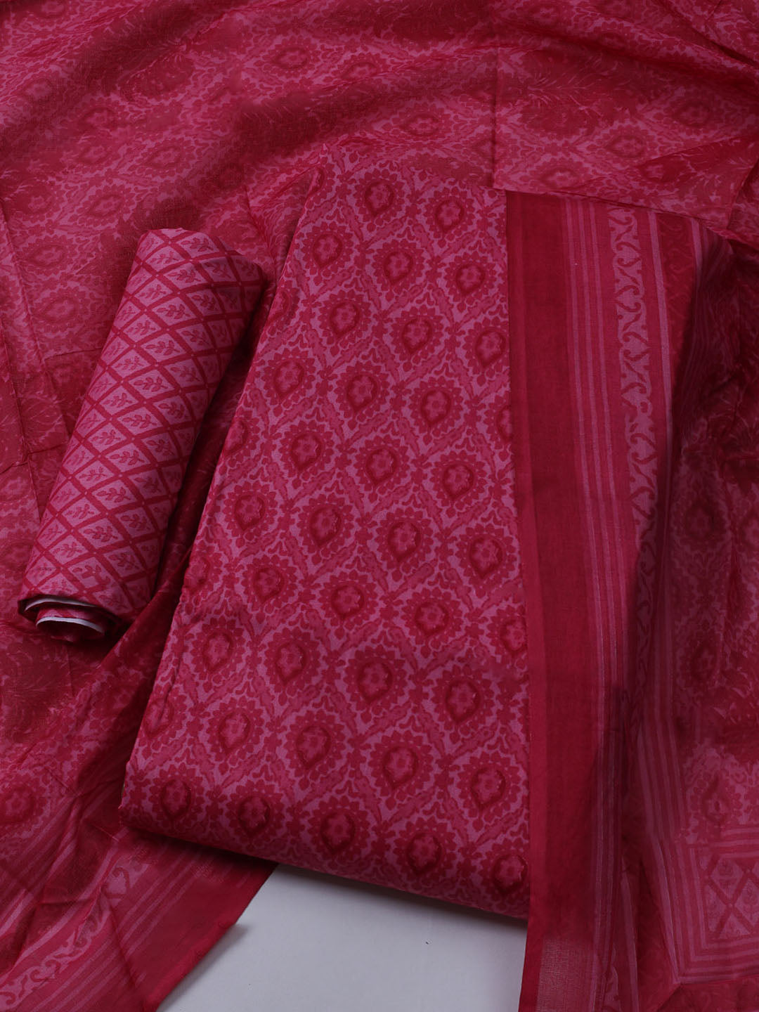 Printed Cotton Blend Unstitched Suit With Dupatta