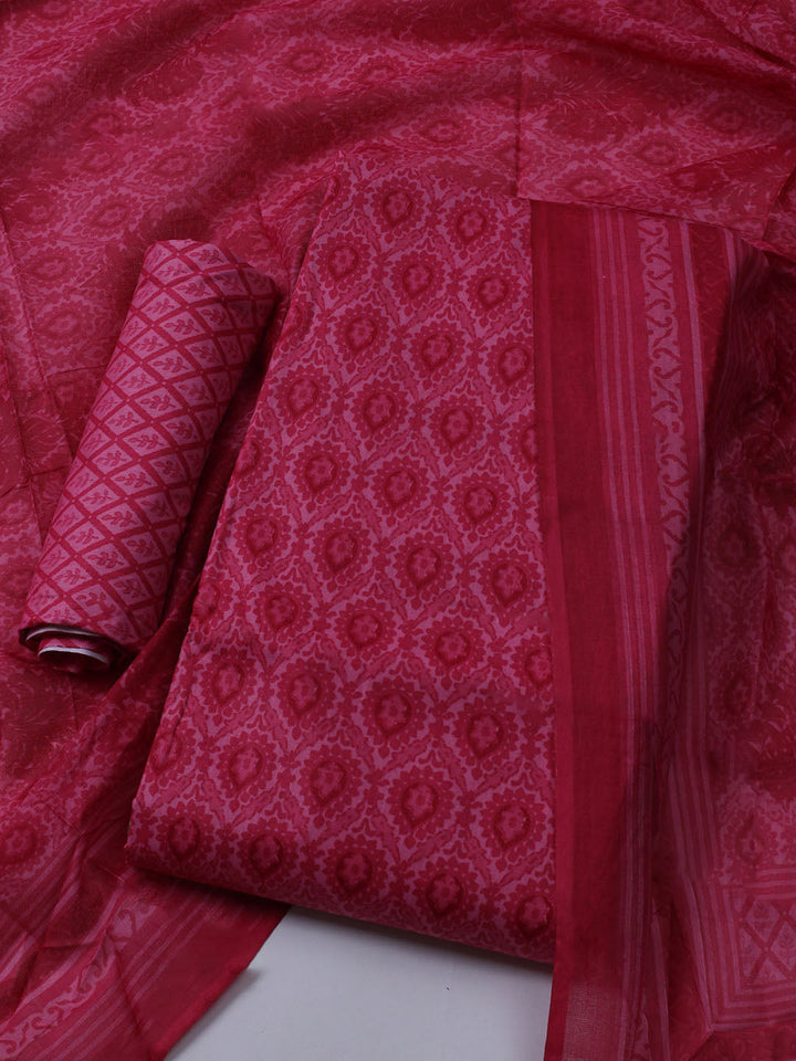 Printed Cotton Blend Unstitched Suit With Dupatta