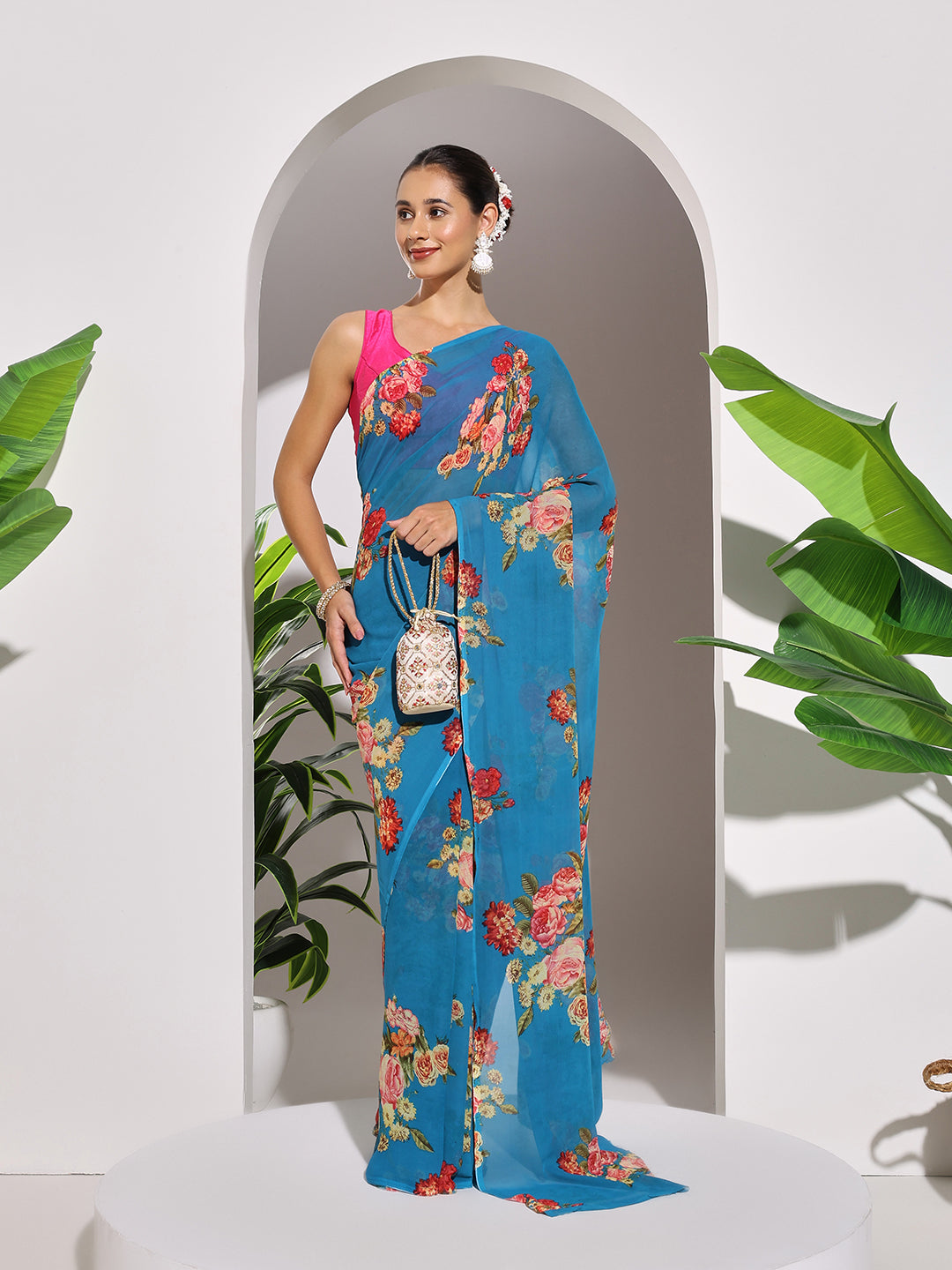 Floral Printed Georgette Saree