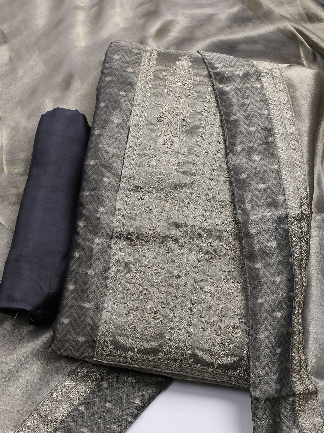 Banarasi Tissue Unstitched Suit With Dupatta