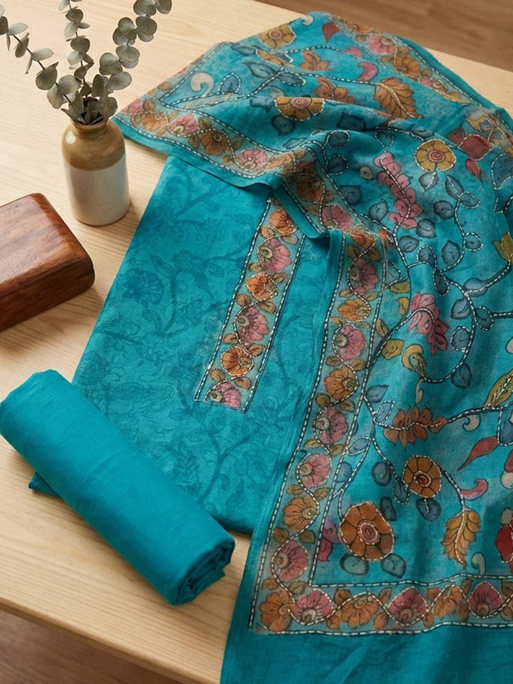 Printed Chanderi Unstitched Suit With Pant &amp; Dupatta