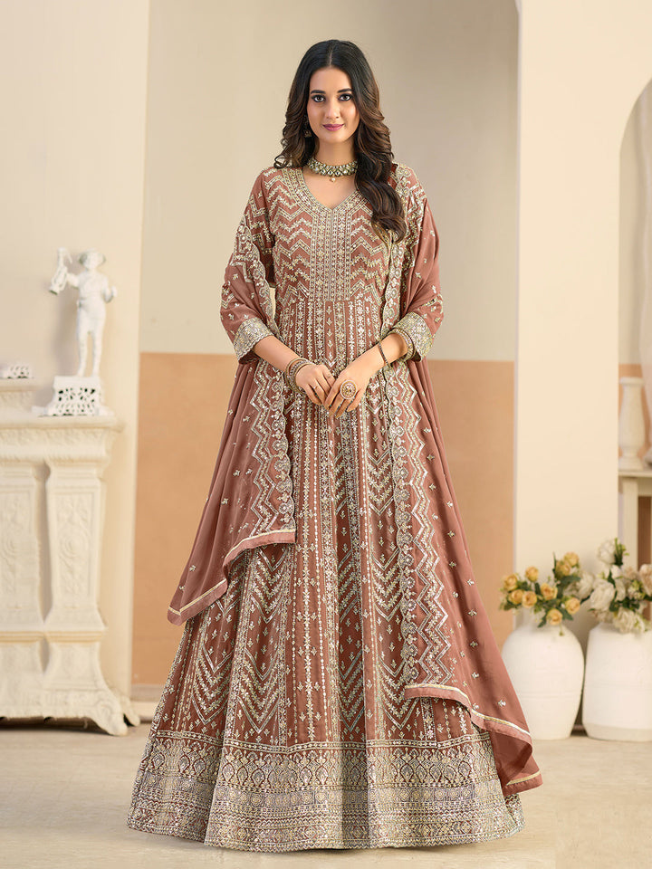 Embroidered Geogrette Semi Stitched Gown With Pant &amp; Dupatta