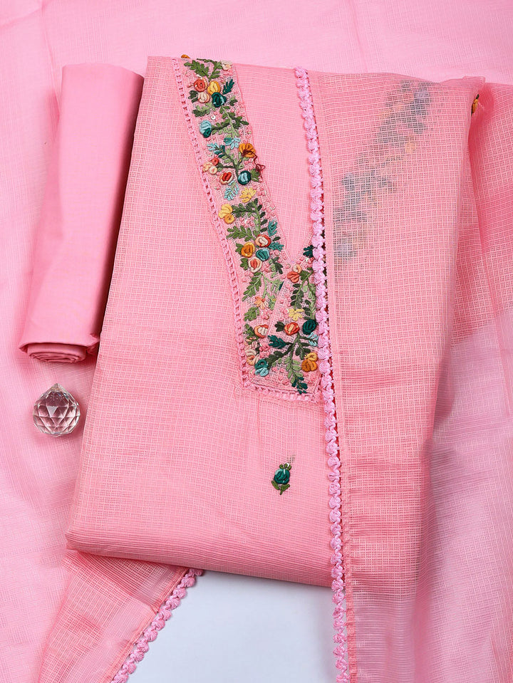 Embroidered Cotton Blend Unstitched Suit With Pant &amp; Dupatta
