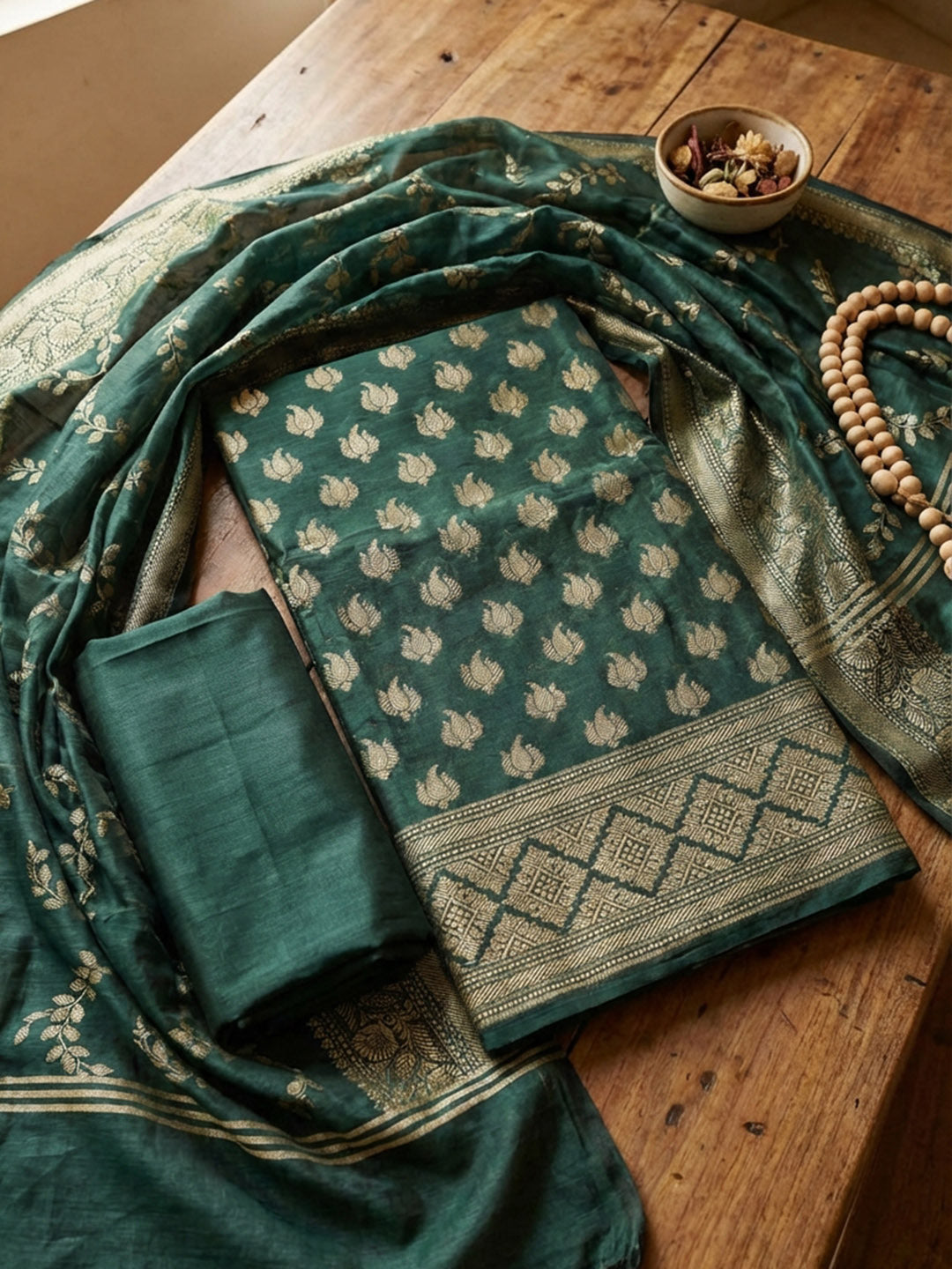 Banarasi Chanderi Unstitched Suit With Pant &amp; Dupatta
