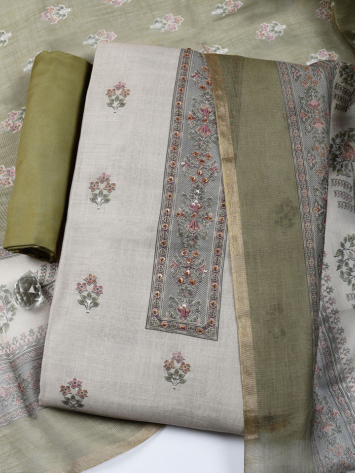Embroidered Tissue Unstitched Suit With Pant &amp; Dupatta