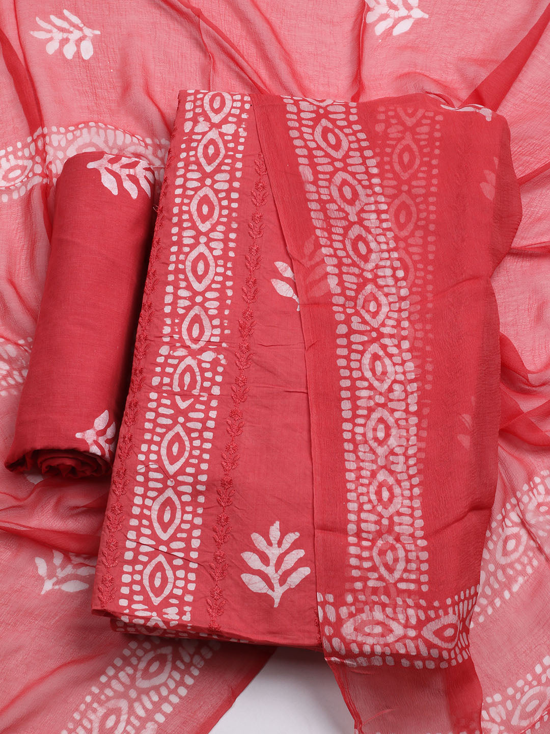 Printed Cotton Blend Unstitched Kurta With Pant &amp; Dupatta
