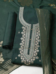 Embroidered Chanderi Unstitched Suit With Pant & Dupatta