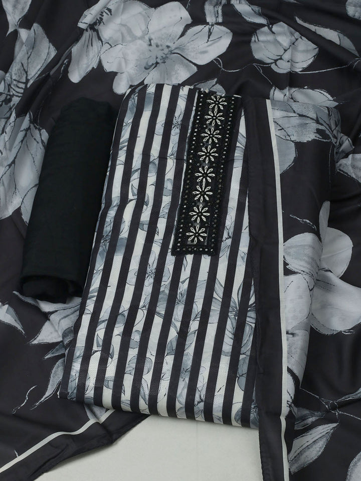 Embroidered Muslin Unstitched Suit With Pant &amp; Dupatta