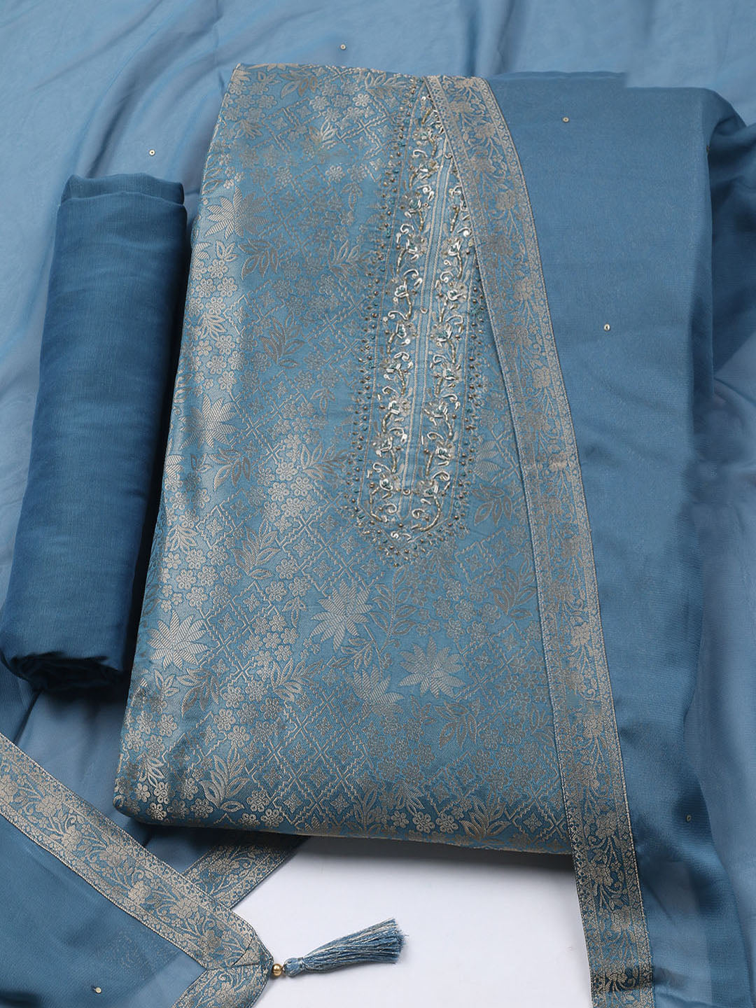 Brocade Chanderi Unstitched Suit With Dupatta