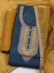 Neck Embroidered Chanderi Unstitched Suit With Dupatta