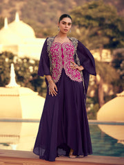 Embroidered Chinon Choli & Plazzo With Jacket
