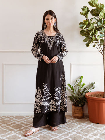 Floral Printed Cotton Kurta With Palazzo