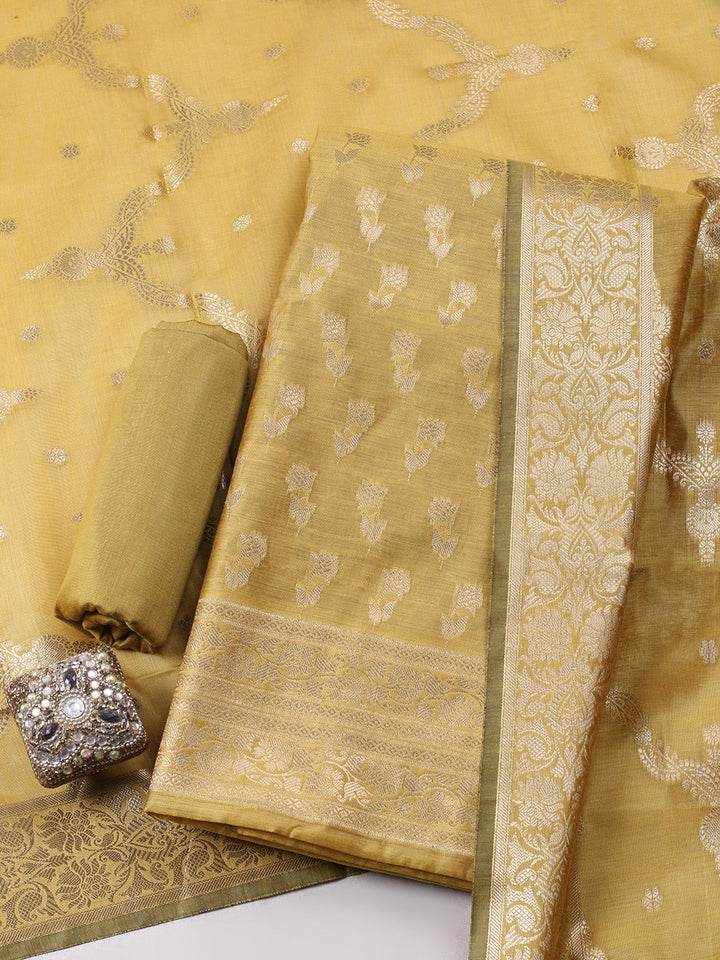 Woven Design Chanderi Unstitched Suit With Pant &amp; Dupatta