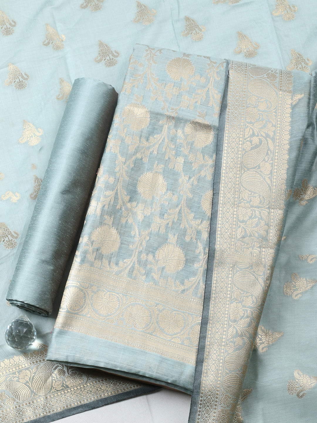 Woven Design Chanderi Unstitched Suit With Pant &amp; Dupatta