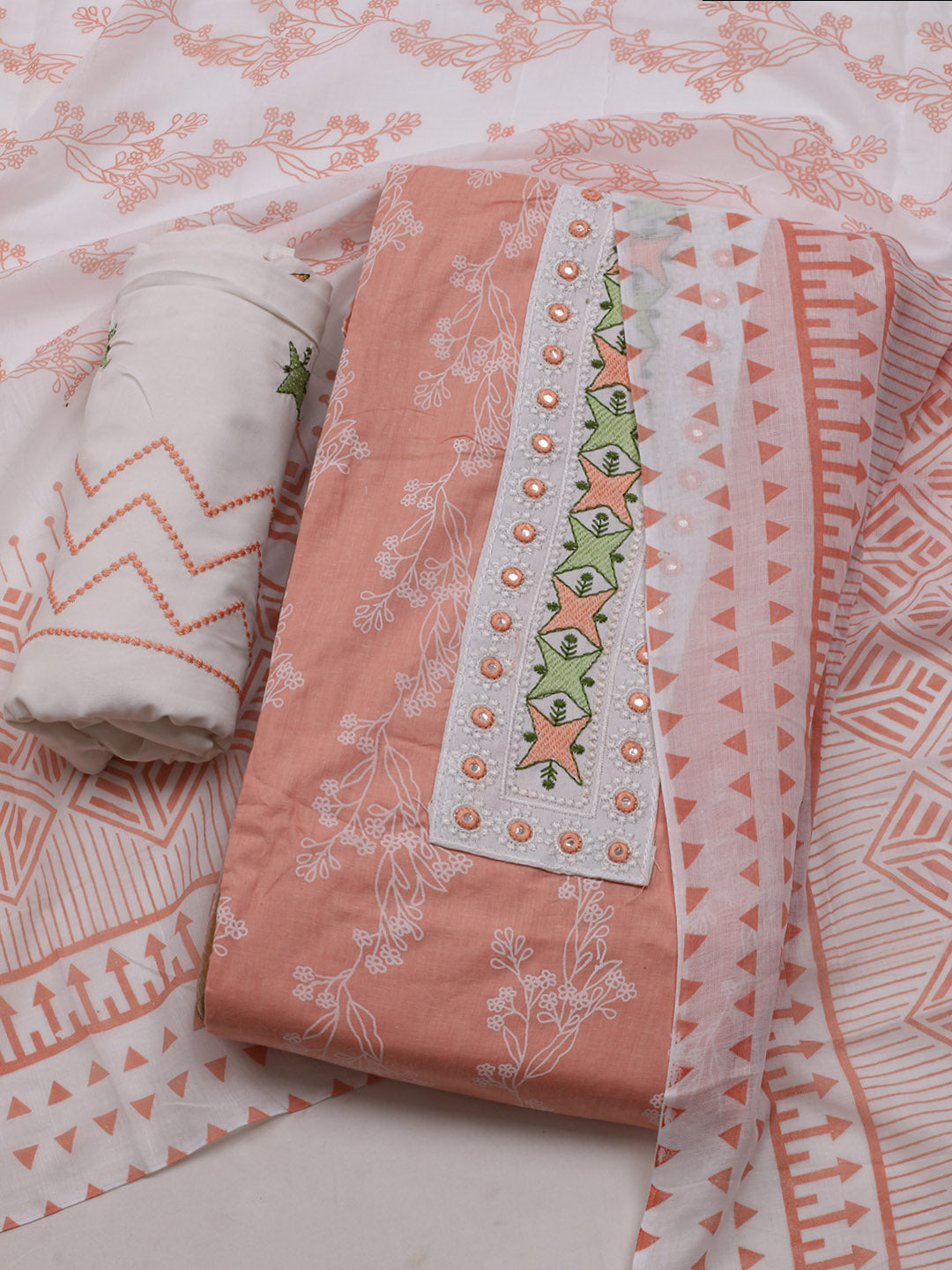 Printed Cotton Blend Unstitched Suit With Dupatta