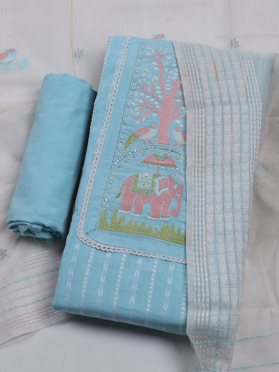 Neck Embroidered Cotton Blend Unstitched Suit With Dupatta
