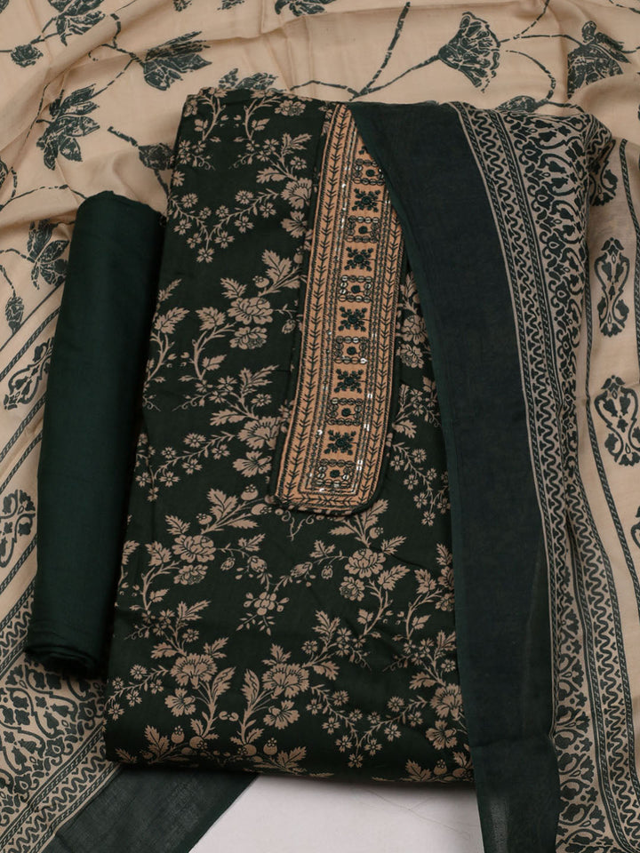 Printed Cotton Blend Unstitched Suit With Dupatta