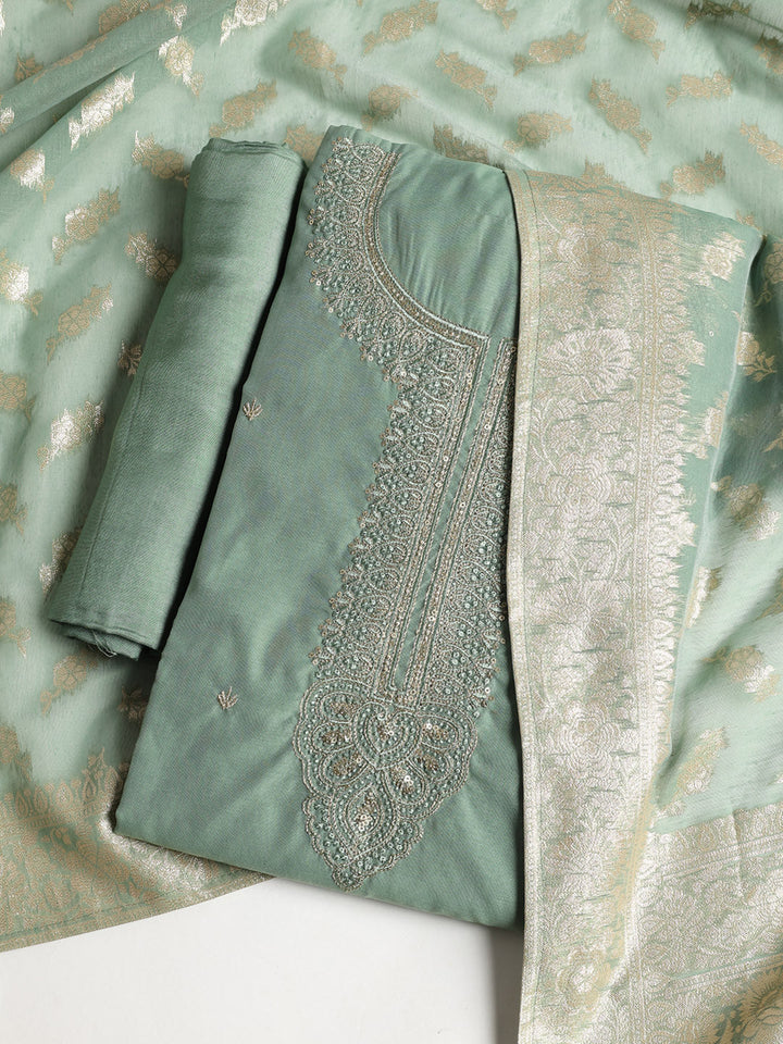 Embroidered Chanderi Unstitched Suit With Dupatta