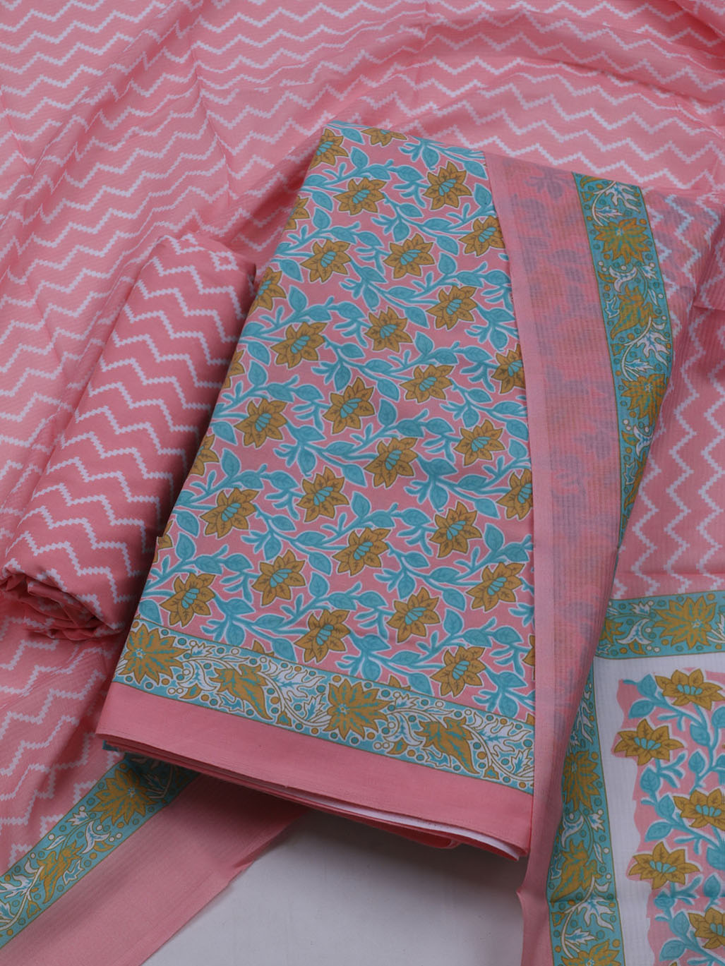 Printed Cotton Blend Unstitched Suit With Dupatta