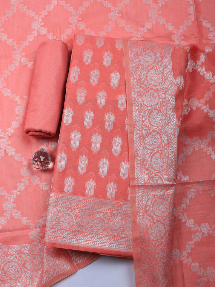 Woven Design Chanderi Unstitched Suit With Pant &amp; Dupatta