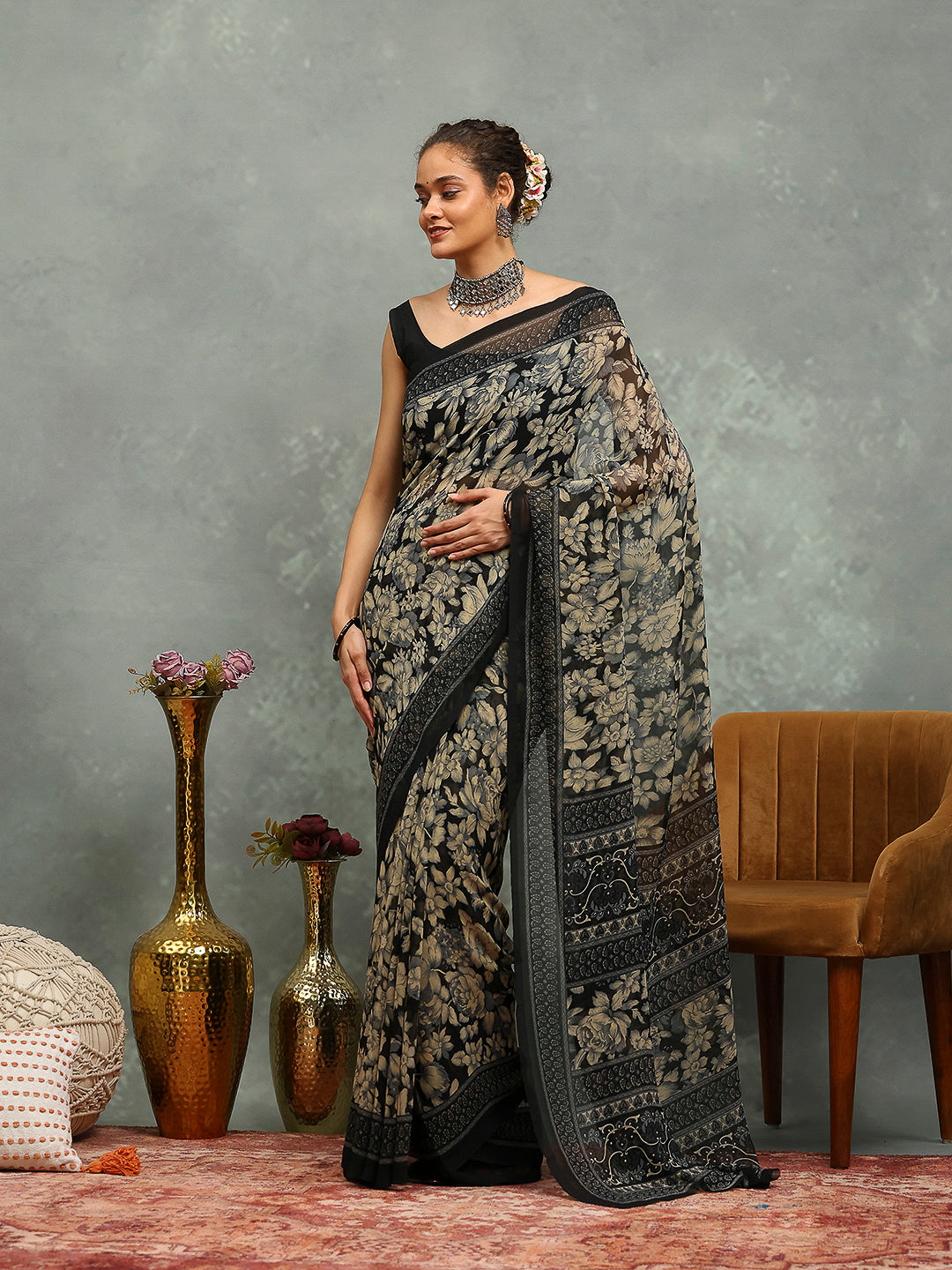 Floral Printed Georgette Saree