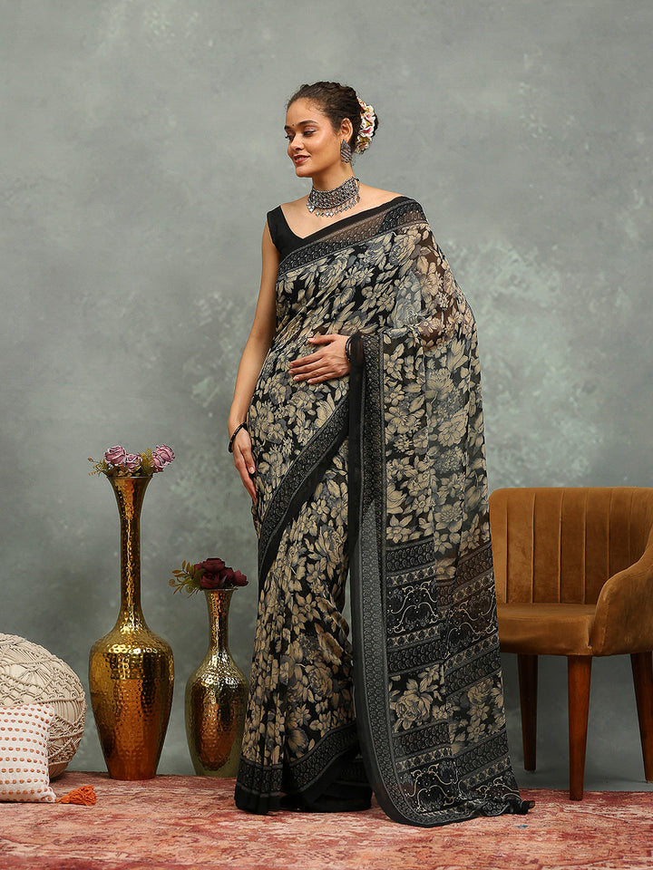 Floral Printed Georgette Saree