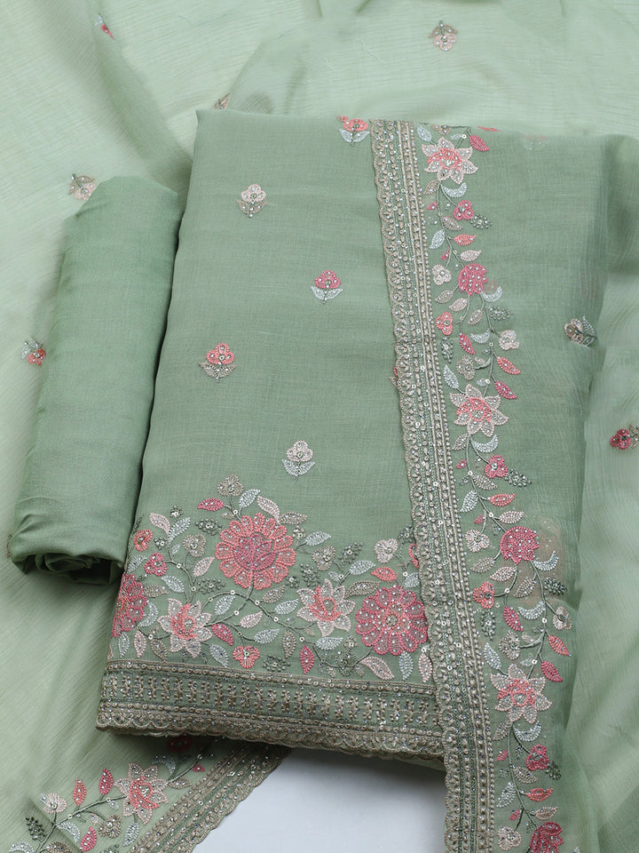 Embroidered Chiffon Unstitched Suit With Dupatta