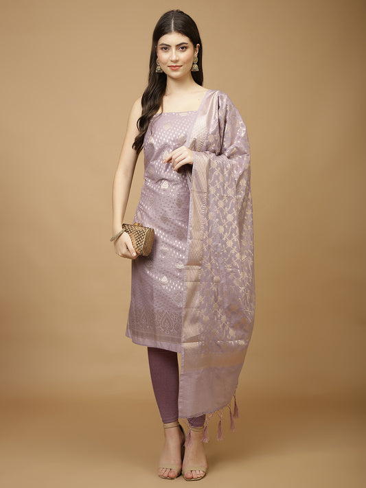 Woven Chanderi Unstitched Suit Piece With Dupatta