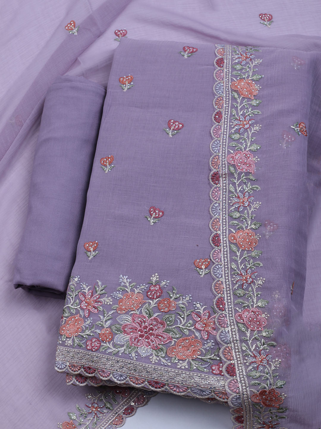 Embroidered Chiffon Unstitched Suit With Dupatta