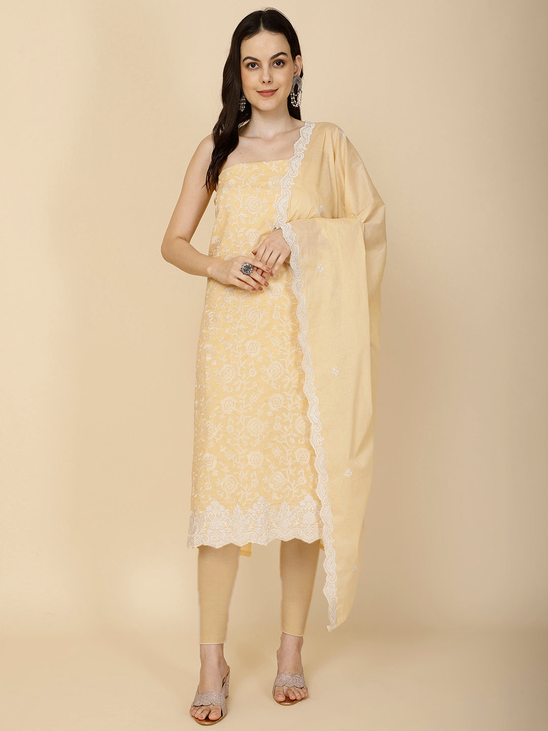 Embroidered Cotton Unstitched Suit Piece With Dupatta