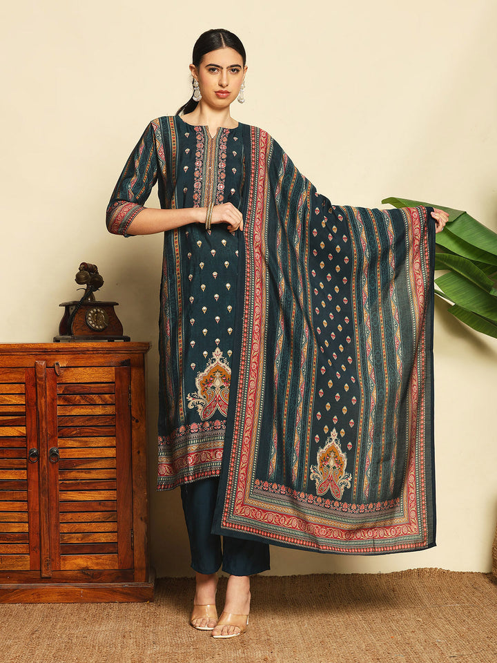 Printed Cotton Blend Kurta With Pants &amp; Dupatta