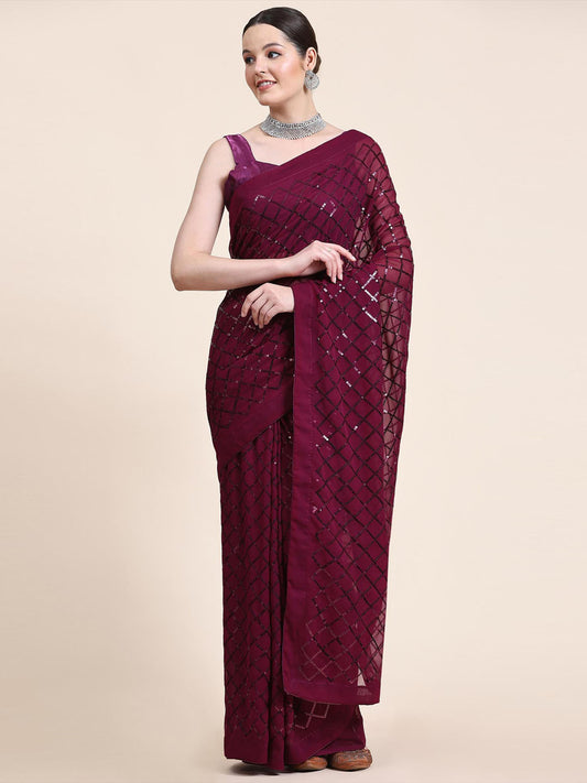 Sequin Embroidery Georgette Saree