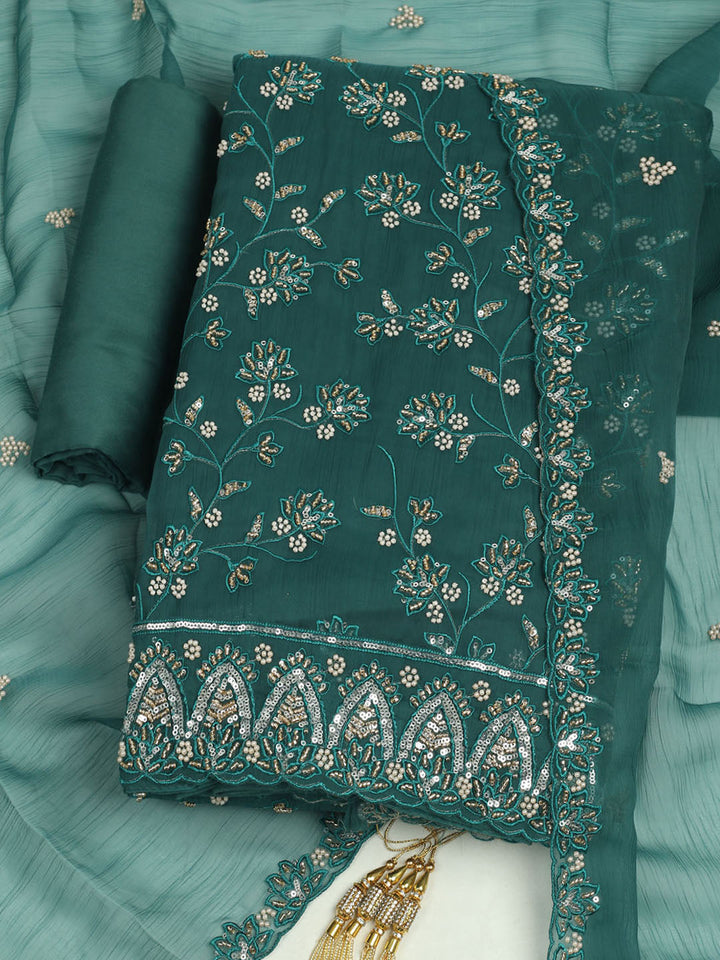Embroidered Chiffon Unstitched Suit With Dupatta
