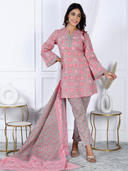 Printed Cotton Blend Kurti With Pants & Dupatta