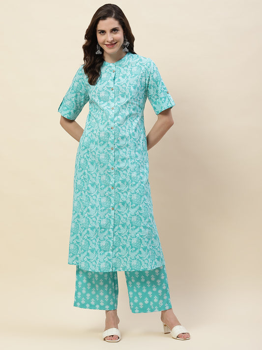 Floral Printed Cotton Kurta With Palazzo