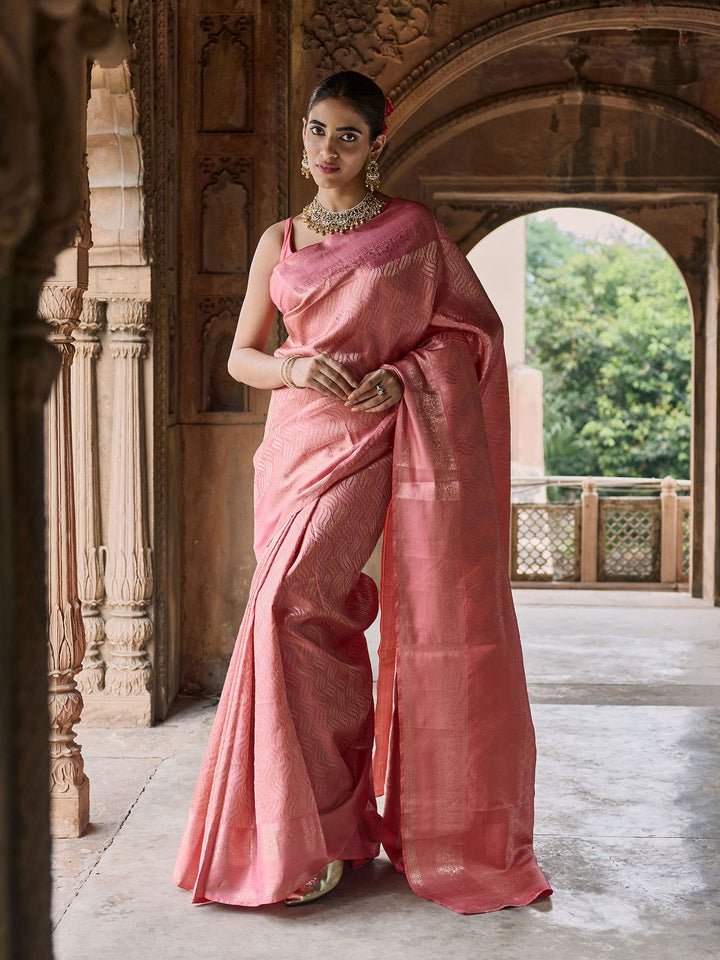 pink Hlame Woven Saree
