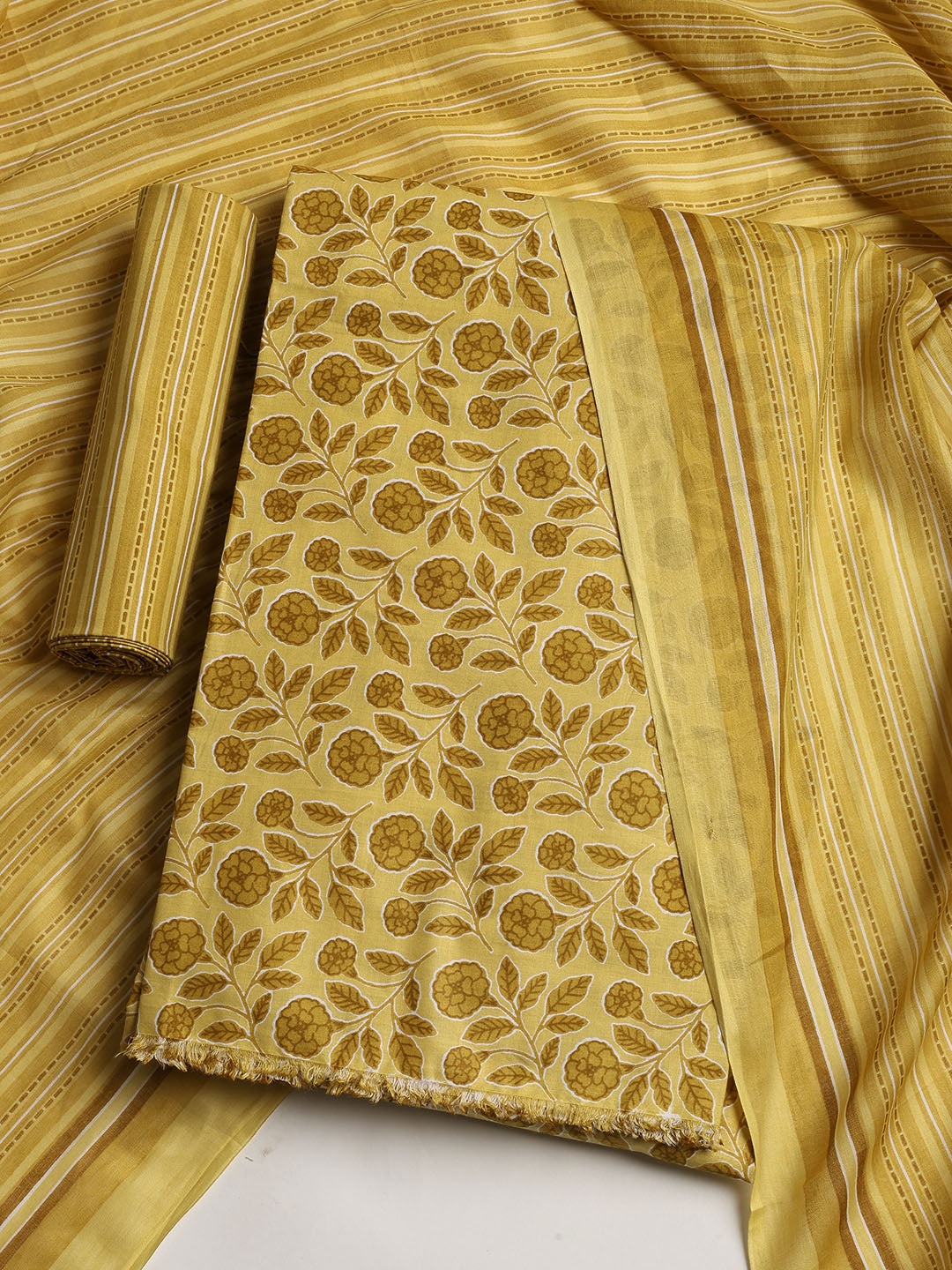 Printed Cotton Blend Unstitched Suit With Dupatta
