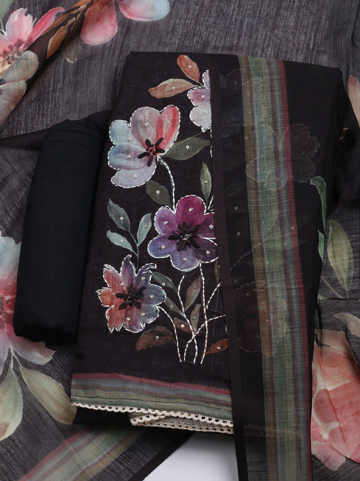 Printed Linen Unstitched Kurta With Pant &amp; Dupatta